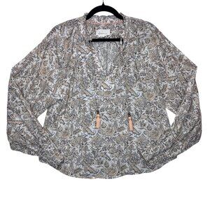 Anthropologie White/Peach Floral/Paisley Relaxed Boho Long sleeve top size S